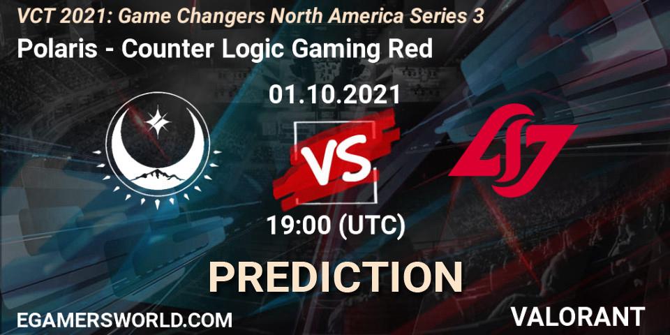 Prognose für das Spiel Polaris VS Counter Logic Gaming Red. 01.10.2021 at 19:00. VALORANT - VCT 2021: Game Changers North America Series 3