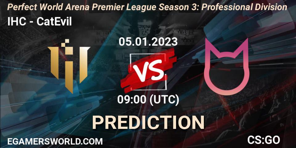 Prognose für das Spiel IHC VS CatEvil. 05.01.2023 at 09:00. Counter-Strike (CS2) - Perfect World Arena Premier League Season 3: Professional Division