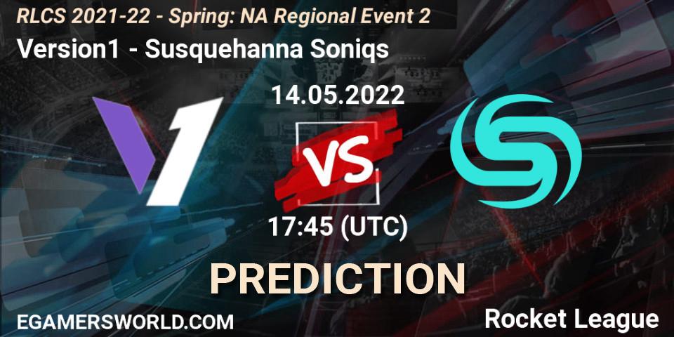 Prognose für das Spiel Version1 VS Susquehanna Soniqs. 14.05.22. Rocket League - RLCS 2021-22 - Spring: NA Regional Event 2