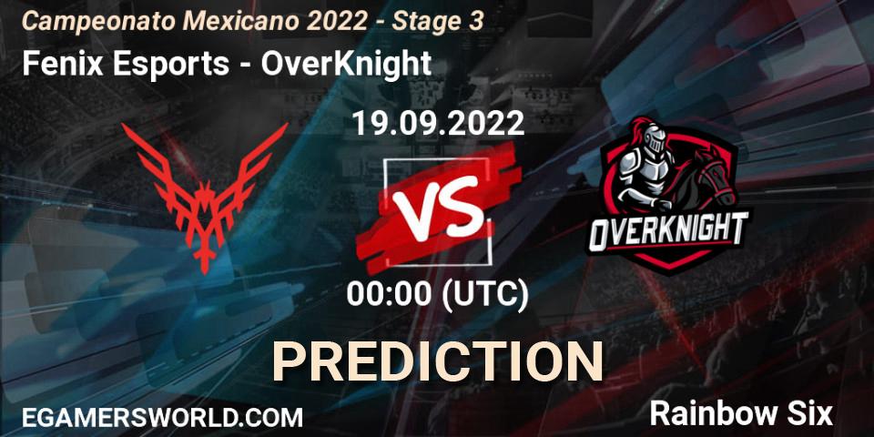 Prognose für das Spiel Fenix Esports VS OverKnight. 19.09.2022 at 00:00. Rainbow Six - Campeonato Mexicano 2022 - Stage 3