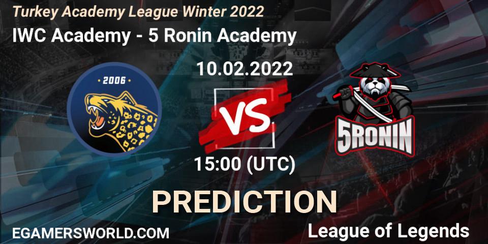 Prognose für das Spiel IWC Academy VS 5 Ronin Academy. 10.02.2022 at 15:30. LoL - Turkey Academy League Winter 2022