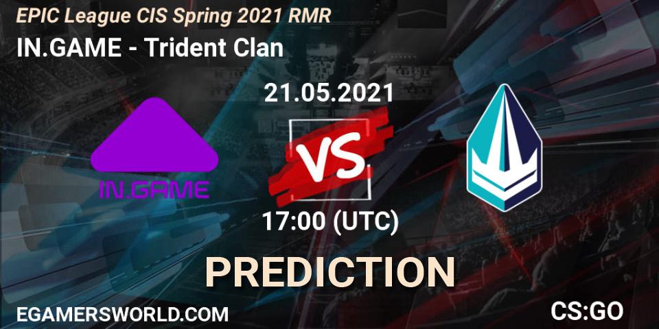Prognose für das Spiel IN.GAME VS Trident Clan. 21.05.2021 at 17:00. Counter-Strike (CS2) - EPIC League CIS Spring 2021 RMR