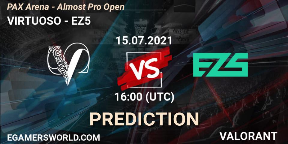 Prognose für das Spiel VIRTUOSO VS EZ5. 15.07.2021 at 21:00. VALORANT - PAX Arena - Almost Pro Open