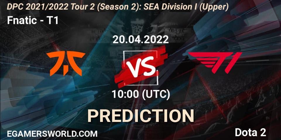 Prognose für das Spiel Fnatic VS T1. 20.04.22. Dota 2 - DPC 2021/2022 Tour 2 (Season 2): SEA Division I (Upper)