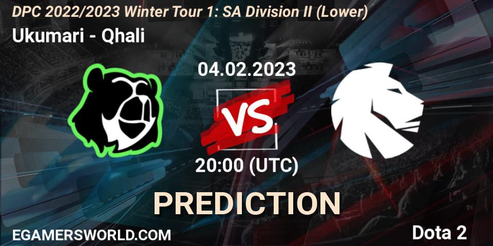 Prognose für das Spiel Ukumari VS Qhali. 04.02.23. Dota 2 - DPC 2022/2023 Winter Tour 1: SA Division II (Lower)