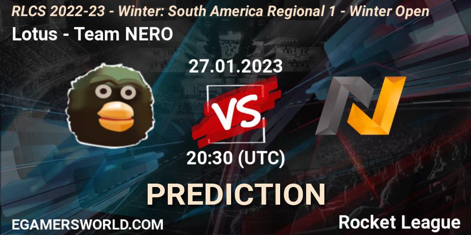 Prognose für das Spiel Lotus VS Team NERO. 27.01.23. Rocket League - RLCS 2022-23 - Winter: South America Regional 1 - Winter Open