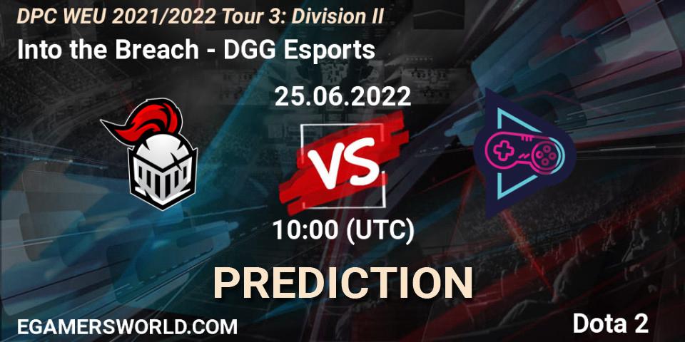 Prognose für das Spiel Into the Breach VS DGG Esports. 25.06.2022 at 09:55. Dota 2 - DPC WEU 2021/2022 Tour 3: Division II