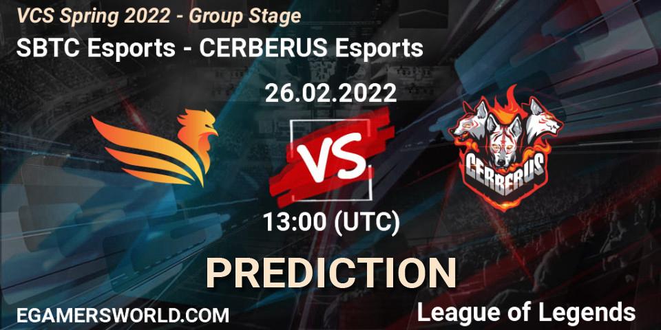 Prognose für das Spiel SBTC Esports VS CERBERUS Esports. 26.02.2022 at 13:10. LoL - VCS Spring 2022 - Group Stage 