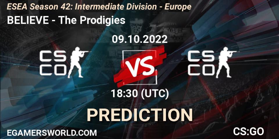 Prognose für das Spiel BELIEVE VS The Prodigies. 10.10.2022 at 18:00. Counter-Strike (CS2) - ESEA Season 42: Intermediate Division - Europe