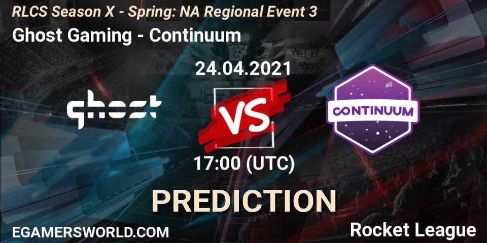 Prognose für das Spiel Ghost Gaming VS Continuum. 24.04.2021 at 17:00. Rocket League - RLCS Season X - Spring: NA Regional Event 3