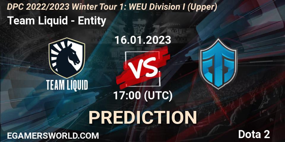Prognose für das Spiel Team Liquid VS Entity. 16.01.2023 at 16:55. Dota 2 - DPC 2022/2023 Winter Tour 1: WEU Division I (Upper)