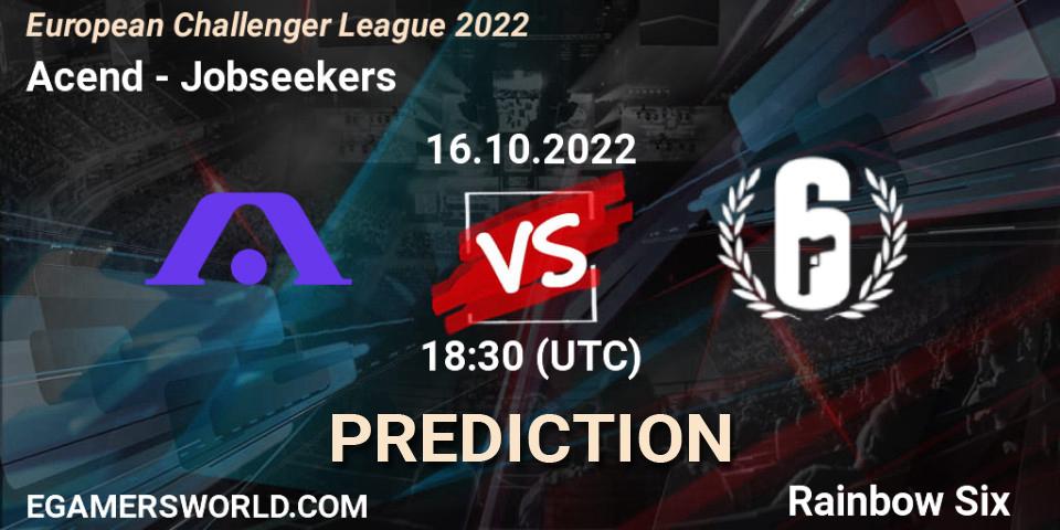 Prognose für das Spiel Acend VS Jobseekers. 21.10.2022 at 18:30. Rainbow Six - European Challenger League 2022