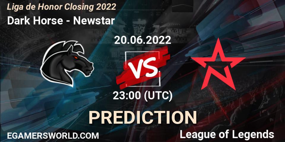 Prognose für das Spiel Dark Horse VS Newstar. 20.06.22. LoL - Liga de Honor Closing 2022