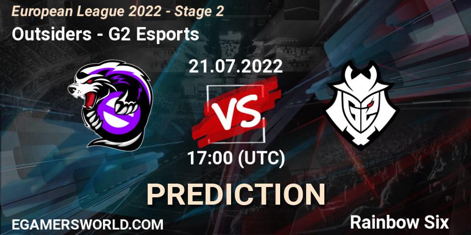 Prognose für das Spiel Outsiders VS G2 Esports. 21.07.2022 at 21:00. Rainbow Six - European League 2022 - Stage 2
