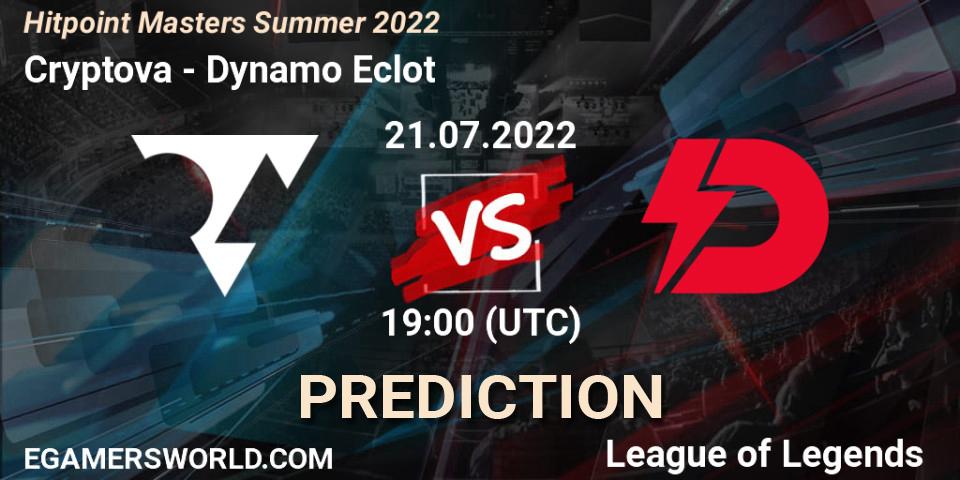 Prognose für das Spiel Cryptova VS Dynamo Eclot. 21.07.2022 at 19:30. LoL - Hitpoint Masters Summer 2022