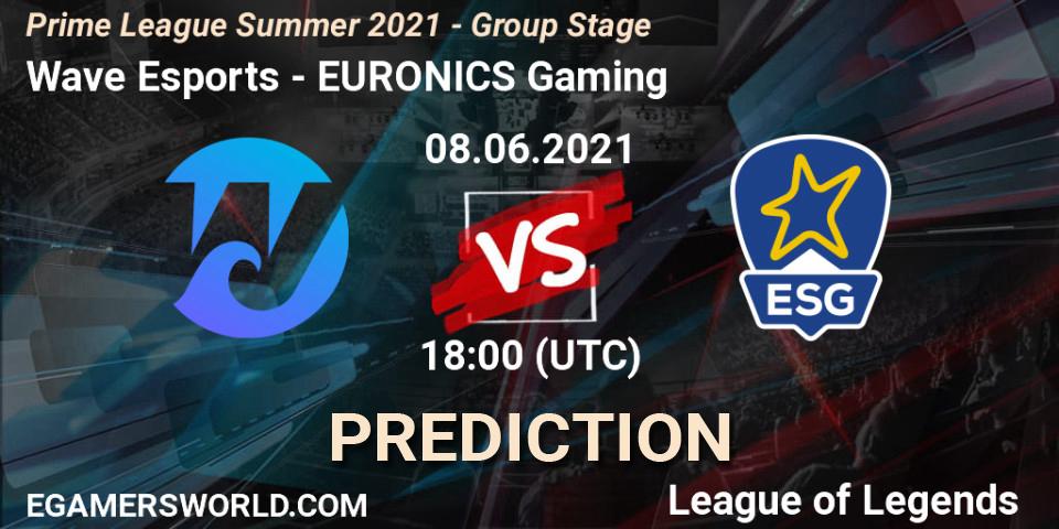 Prognose für das Spiel Wave Esports VS EURONICS Gaming. 08.06.21. LoL - Prime League Summer 2021 - Group Stage