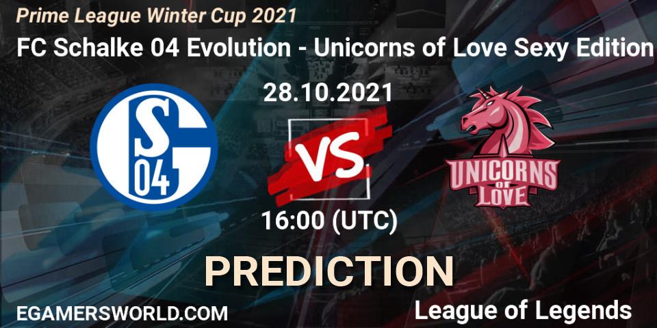 Prognose für das Spiel FC Schalke 04 Evolution VS Unicorns of Love Sexy Edition. 28.10.21. LoL - Prime League Winter Cup 2021