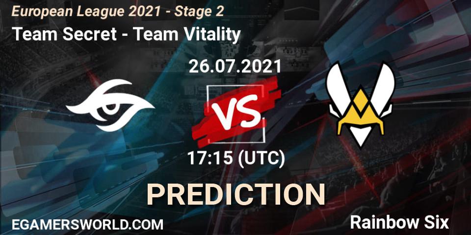 Prognose für das Spiel Team Secret VS Team Vitality. 26.07.2021 at 17:15. Rainbow Six - European League 2021 - Stage 2