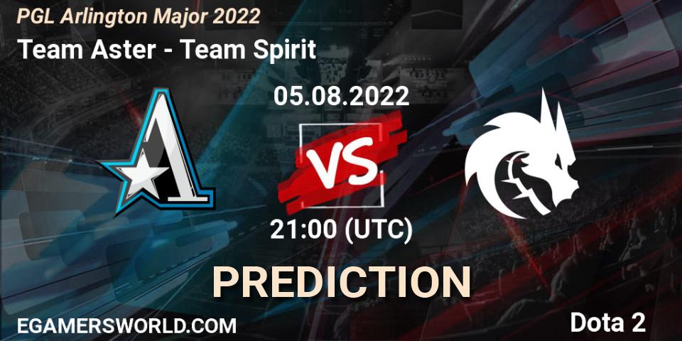 Prognose für das Spiel Team Aster VS Team Spirit. 05.08.2022 at 22:32. Dota 2 - PGL Arlington Major 2022 - Group Stage