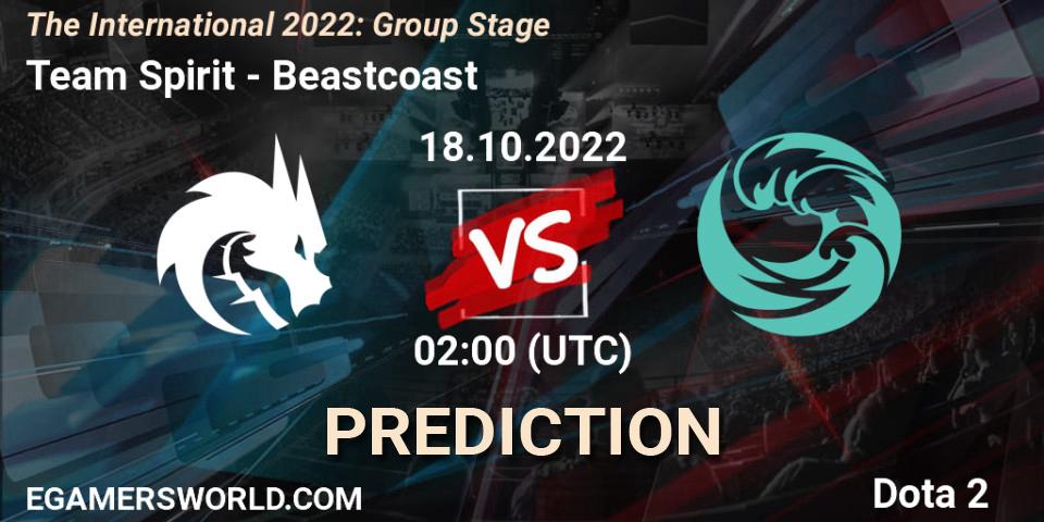 Prognose für das Spiel Team Spirit VS Beastcoast. 18.10.2022 at 02:09. Dota 2 - The International 2022: Group Stage