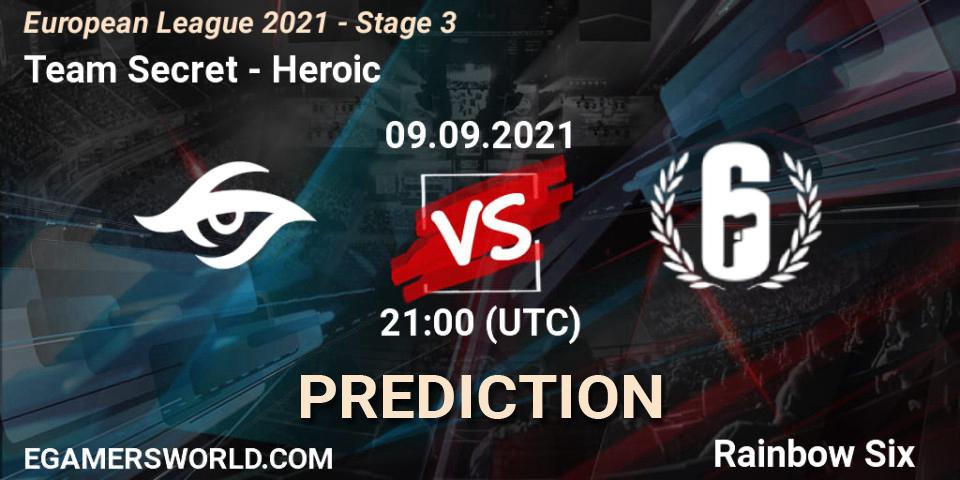 Prognose für das Spiel Team Secret VS Heroic. 09.09.2021 at 21:00. Rainbow Six - European League 2021 - Stage 3