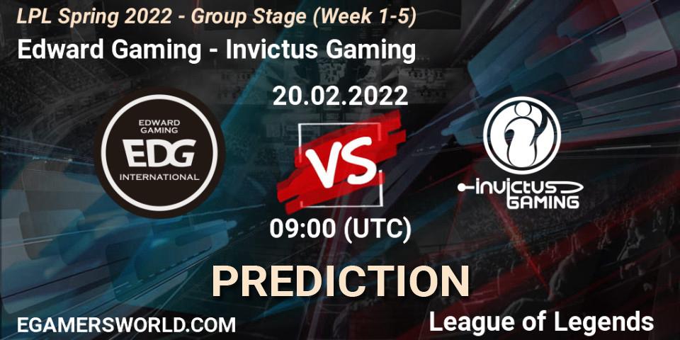 Prognose für das Spiel Edward Gaming VS Invictus Gaming. 20.02.22. LoL - LPL Spring 2022 - Group Stage (Week 1-5)