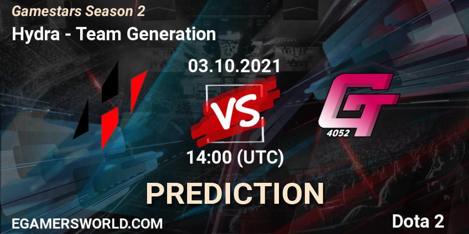 Prognose für das Spiel Hydra VS Team Generation. 03.10.21. Dota 2 - Gamestars Season 2