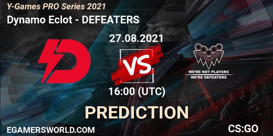 Prognose für das Spiel Dynamo Eclot VS DEFEATERS. 27.08.2021 at 16:00. Counter-Strike (CS2) - Y-Games PRO Series 2021