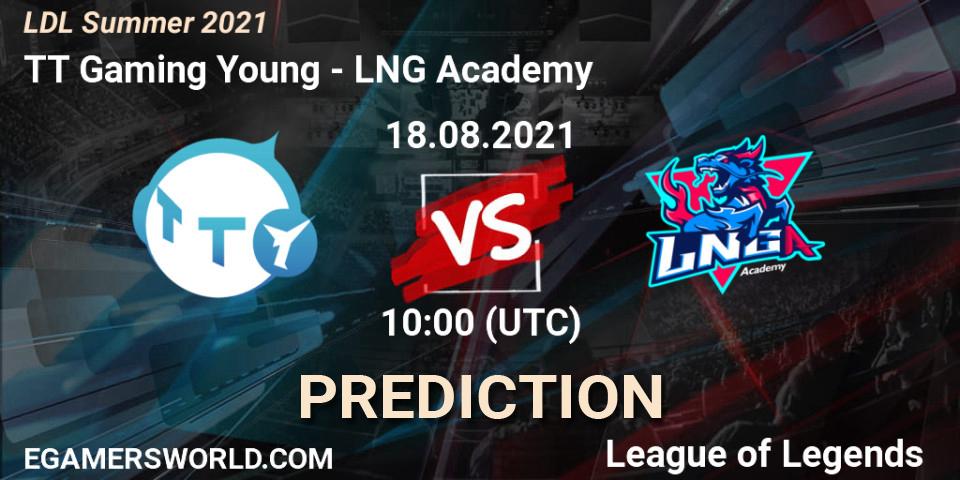 Prognose für das Spiel TT Gaming Young VS LNG Academy. 18.08.2021 at 10:00. LoL - LDL Summer 2021
