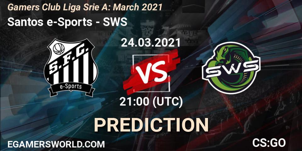 Prognose für das Spiel Santos e-Sports VS SWS. 24.03.21. CS2 (CS:GO) - Gamers Club Liga Série A: March 2021
