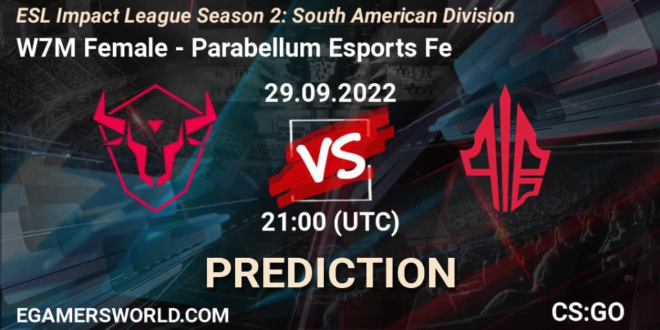 Prognose für das Spiel W7M Female VS Parabellum Esports Fe. 29.09.22. CS2 (CS:GO) - ESL Impact League Season 2: South American Division
