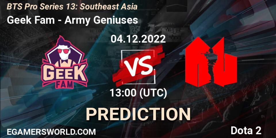 Prognose für das Spiel Geek Fam VS Army Geniuses. 04.12.22. Dota 2 - BTS Pro Series 13: Southeast Asia