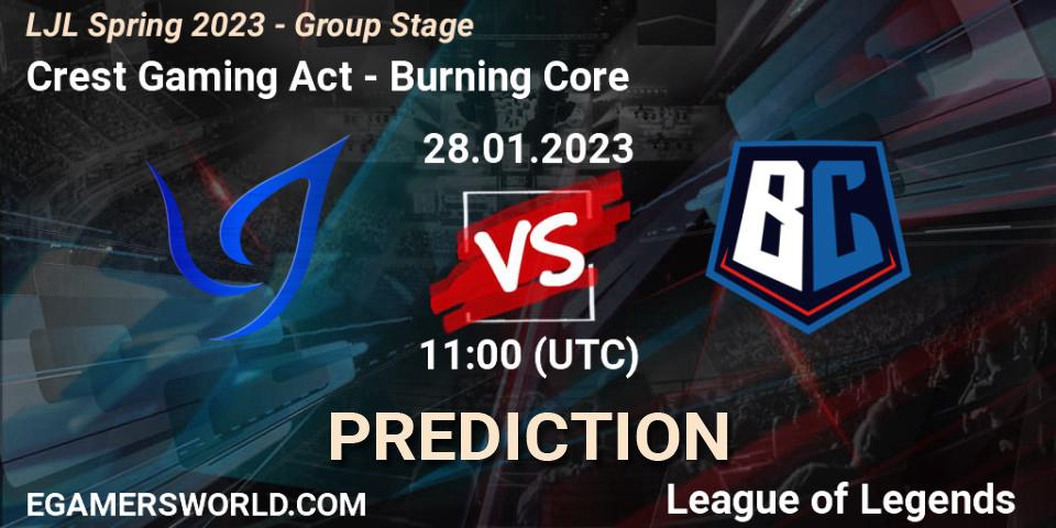 Prognose für das Spiel Crest Gaming Act VS Burning Core. 28.01.23. LoL - LJL Spring 2023 - Group Stage