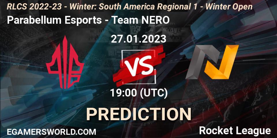 Prognose für das Spiel Parabellum Esports VS Team NERO. 27.01.2023 at 19:00. Rocket League - RLCS 2022-23 - Winter: South America Regional 1 - Winter Open