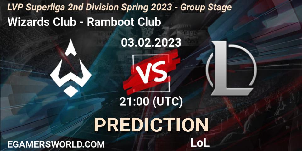 Prognose für das Spiel Wizards Club VS Ramboot Club. 03.02.23. LoL - LVP Superliga 2nd Division Spring 2023 - Group Stage