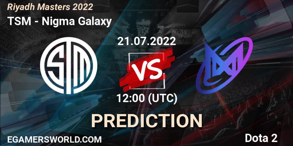 Prognose für das Spiel TSM VS Nigma Galaxy. 21.07.2022 at 12:00. Dota 2 - Riyadh Masters 2022