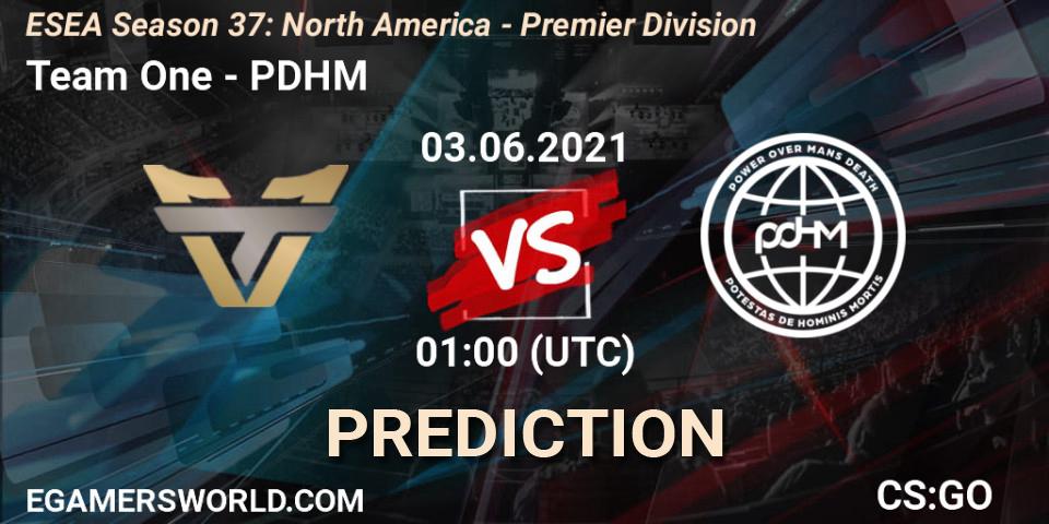 Prognose für das Spiel Team One VS PDHM. 03.06.2021 at 01:00. Counter-Strike (CS2) - ESEA Season 37: North America - Premier Division