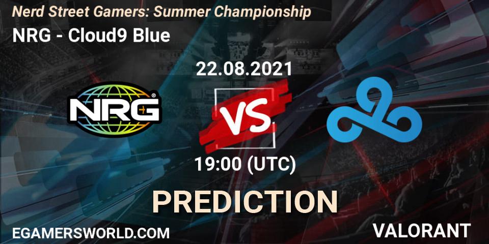 Prognose für das Spiel NRG VS Cloud9 Blue. 22.08.21. VALORANT - Nerd Street Gamers: Summer Championship