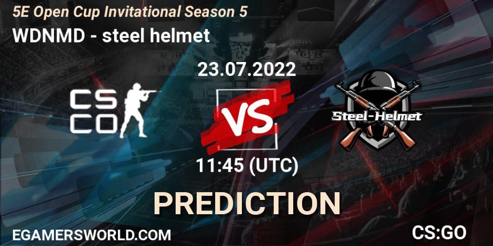 Prognose für das Spiel WDNMD VS steel helmet. 23.07.2022 at 12:00. Counter-Strike (CS2) - 5E Open Cup Invitational Season 5