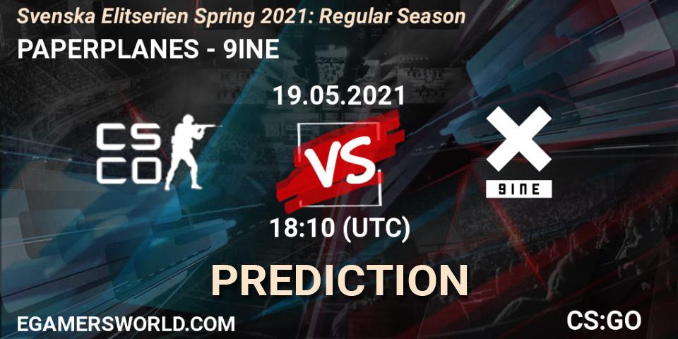 Prognose für das Spiel PAPERPLANES VS 9INE. 19.05.21. CS2 (CS:GO) - Svenska Elitserien Spring 2021: Regular Season