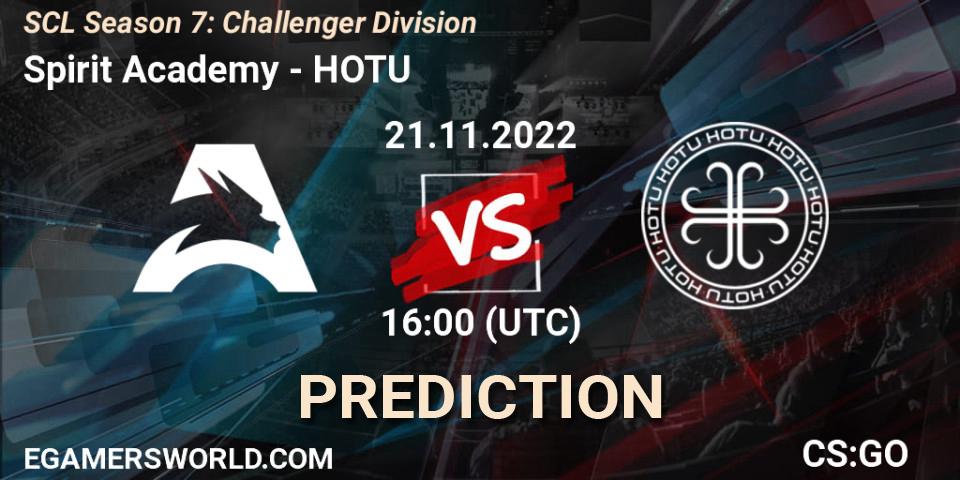 Prognose für das Spiel Spirit Academy VS HOTU. 23.11.2022 at 11:00. Counter-Strike (CS2) - SCL Season 7: Challenger Division