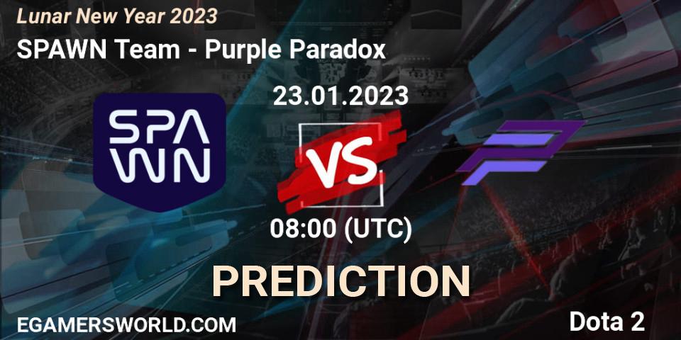 Prognose für das Spiel SPAWN Team VS Purple Paradox. 23.01.23. Dota 2 - Lunar New Year 2023