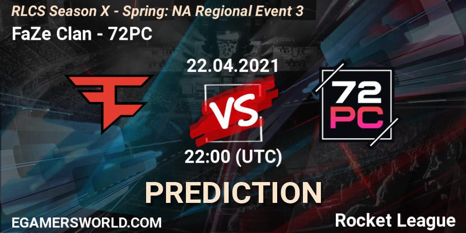 Prognose für das Spiel FaZe Clan VS 72PC. 22.04.21. Rocket League - RLCS Season X - Spring: NA Regional Event 3