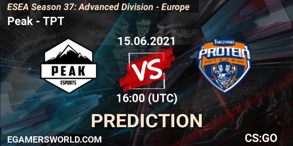 Prognose für das Spiel Peak VS TPT. 15.06.2021 at 16:00. Counter-Strike (CS2) - ESEA Season 37: Advanced Division - Europe
