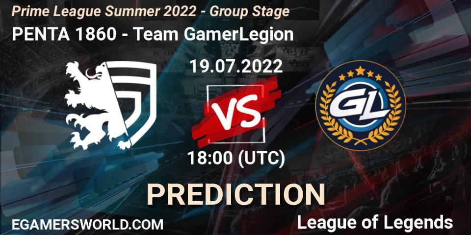 Prognose für das Spiel PENTA 1860 VS Team GamerLegion. 19.07.22. LoL - Prime League Summer 2022 - Group Stage