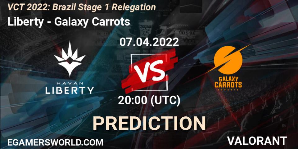 Prognose für das Spiel Liberty VS Galaxy Carrots. 07.04.2022 at 20:00. VALORANT - VCT 2022: Brazil Stage 1 Relegation