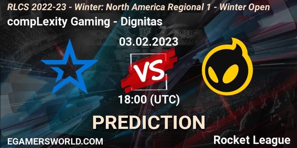 Prognose für das Spiel compLexity Gaming VS Dignitas. 03.02.23. Rocket League - RLCS 2022-23 - Winter: North America Regional 1 - Winter Open