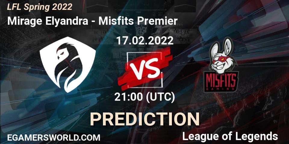 Prognose für das Spiel Mirage Elyandra VS Misfits Premier. 17.02.2022 at 21:00. LoL - LFL Spring 2022