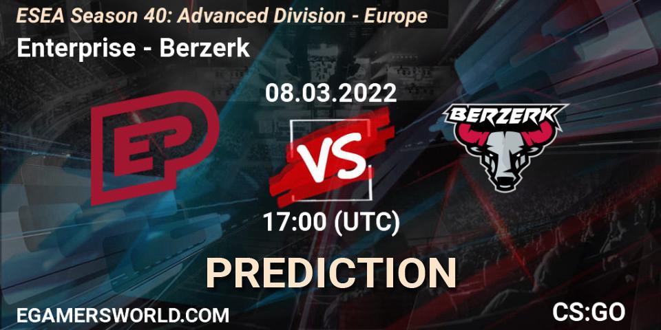 Prognose für das Spiel Enterprise VS Berzerk. 18.03.22. CS2 (CS:GO) - ESEA Season 40: Advanced Division - Europe