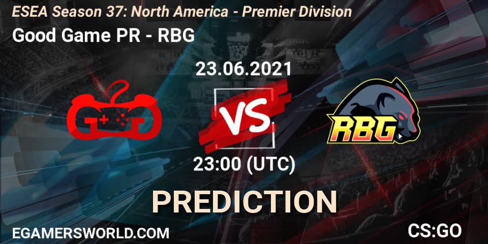 Prognose für das Spiel Good Game PR VS RBG. 23.06.2021 at 23:00. Counter-Strike (CS2) - ESEA Season 37: North America - Premier Division